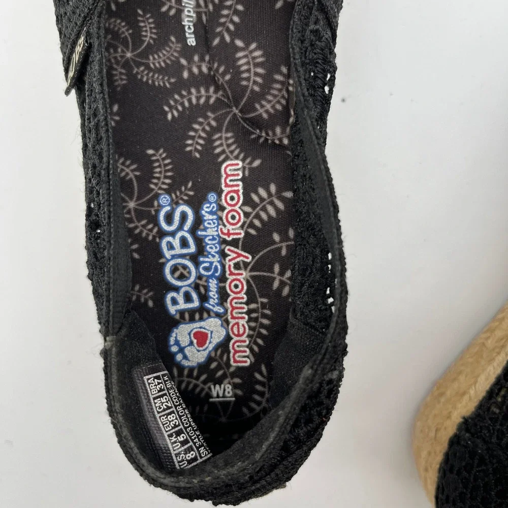 Skechers BOBS Highlights 2.0 Black Crochet Lace‎ Espadrille Flats Womens 8 34103